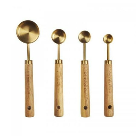 

Measuring Cups and Spoons Set of 4 Stainless Steel Measuring Cup with Wooden Handle Kitchen/Food/Liquid/Baking