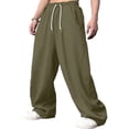 thumbnail image 6 of Men's Baggy Sweatpants Elastic Waist Drawstring Wide Leg Sweatpants Casual Loose Baggy Joggers with Pockets Army Green 2XL, 6 of 7