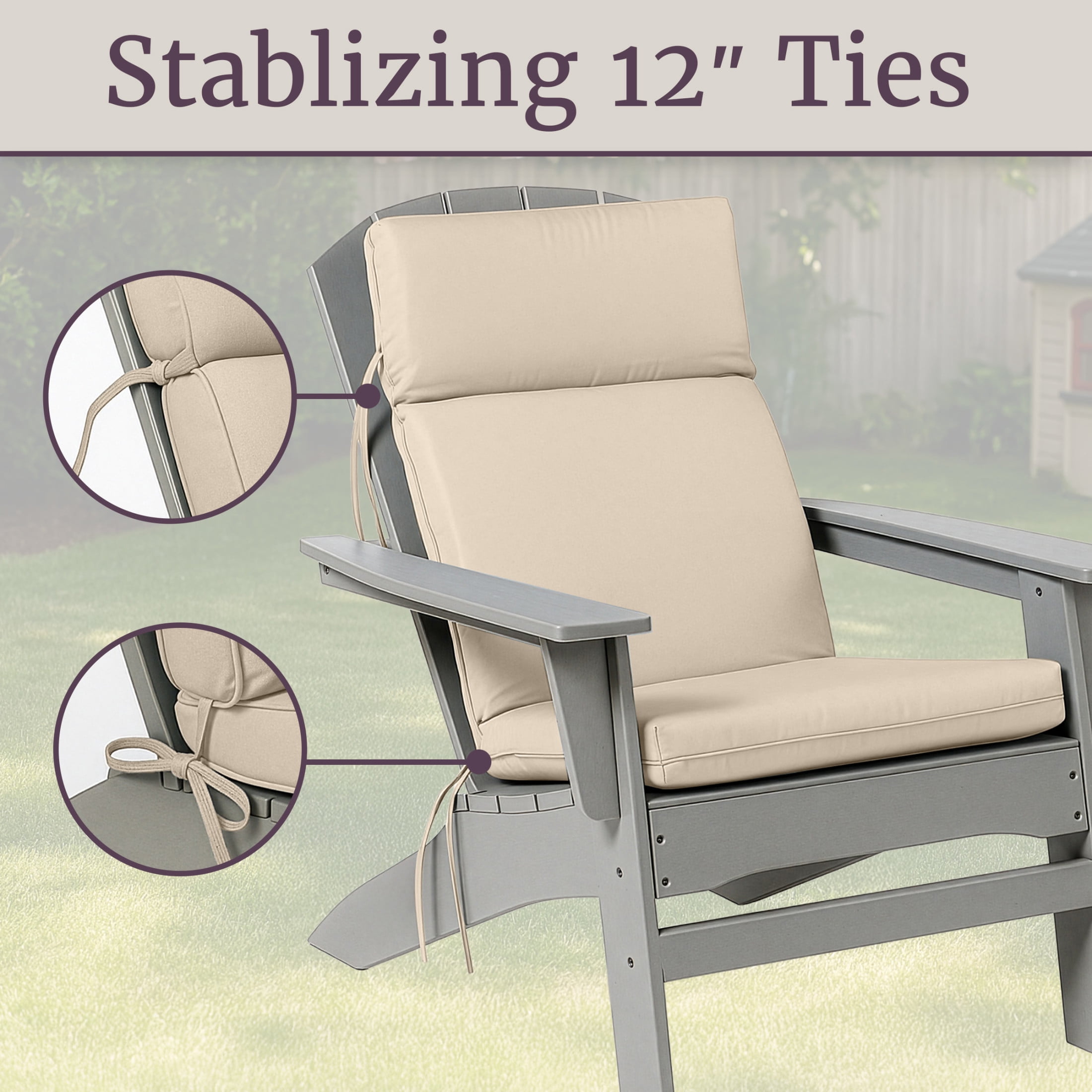 Lavish Home 45x21.5x3in High Back Outdoor Chair Cushion with Ties (Tan)