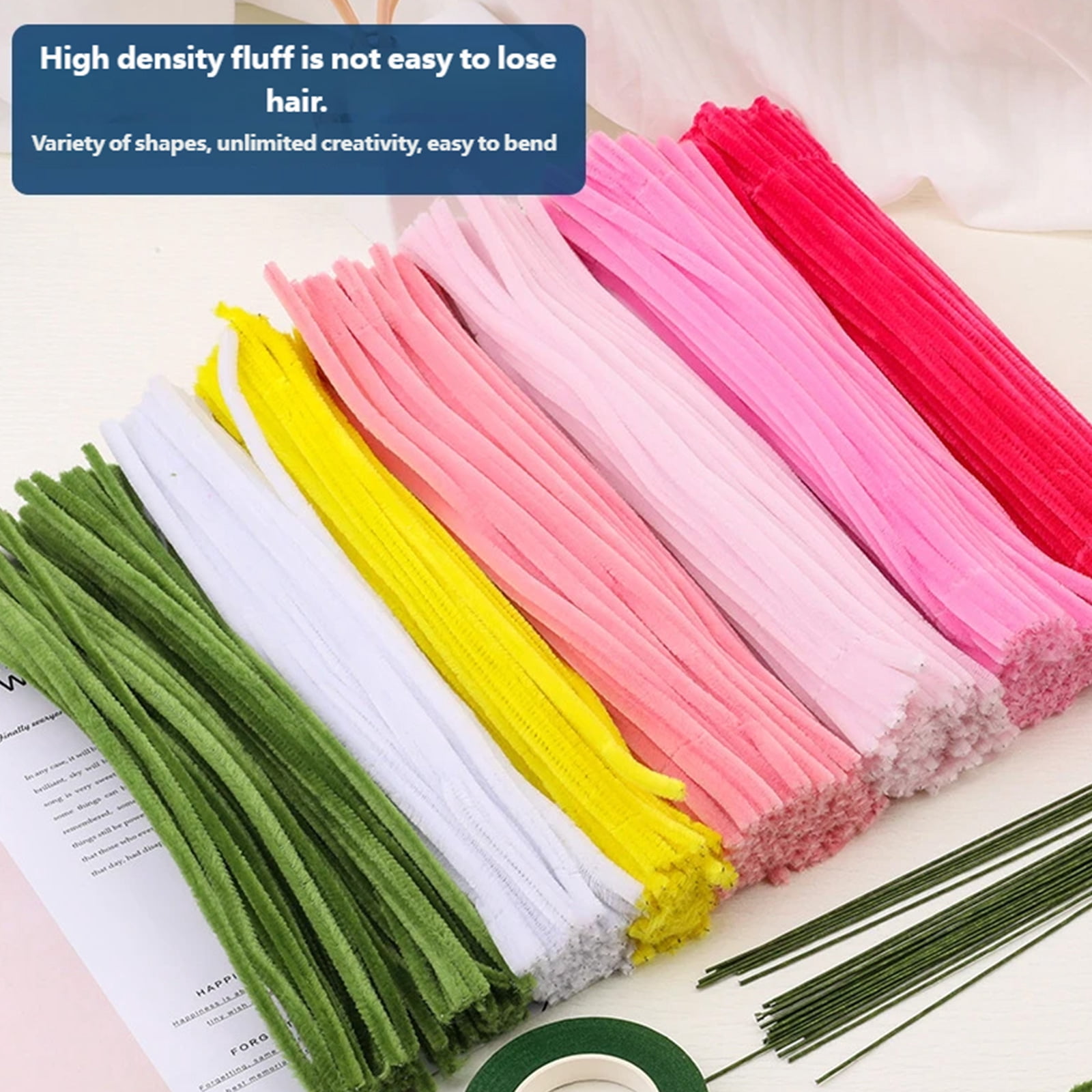 550Pcs Plush Stems Bouquets Craft Set with Instruction Handmade Pipe Cleaners Bouquets Set for Vase Flower Arrangements