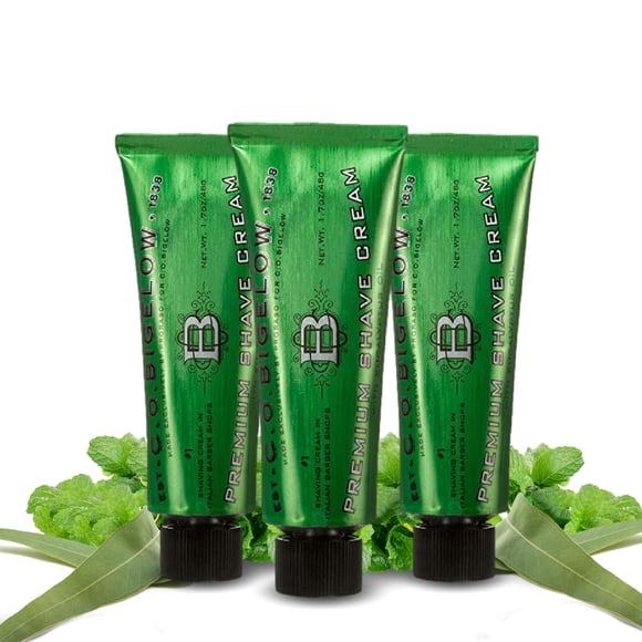 Crema de afeitar de viaje C.O. Bigelow, paquete de 3 de 50 ml. Crema de afeitar para hombre con aceite de eucalipto para piel sensible y todo tipo de piel, tamaño de viaje.