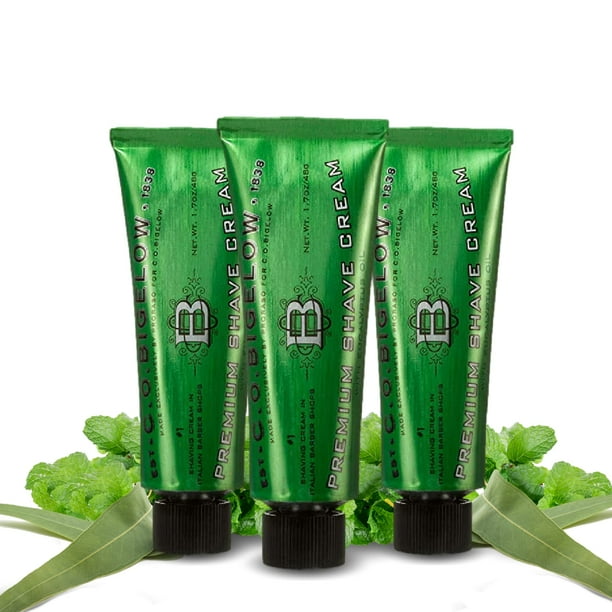 Crema de afeitar de viaje C.O. Bigelow, paquete de 3 de 50 ml. Crema de afeitar para hombre con aceite de eucalipto para piel sensible y todo tipo de piel, tamaño de viaje.