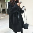 thumbnail image 4 of Pink Season Women Winter Coat Thicken Loose Turn-down Collar Long Sleeves Pure Color Cold-proof Pockets Plus Size Notch Collar Women Coat Women Clothing, 4 of 8