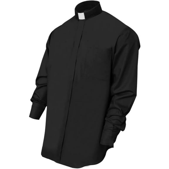 CLERKMANS Men’s Clergy Priest Shirt Long Sleeves, Collar Button Shirt
