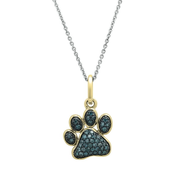 Dazzlingrock Collection Round Blue Diamond Dog Paw Print Pendant for Women with 18 Inch Silver Chain (0.35 ctw, Color Blue, Clarity I2-I3) in 10K Yellow Gold