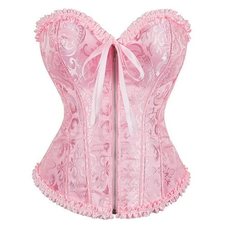 Lovskoo Women s Plus Size Vintage Renaissance Corset Top Boned Overbust Sleepwear Hourglass Bodyshaper Top Halloween Gothic Corset Bustier Pink