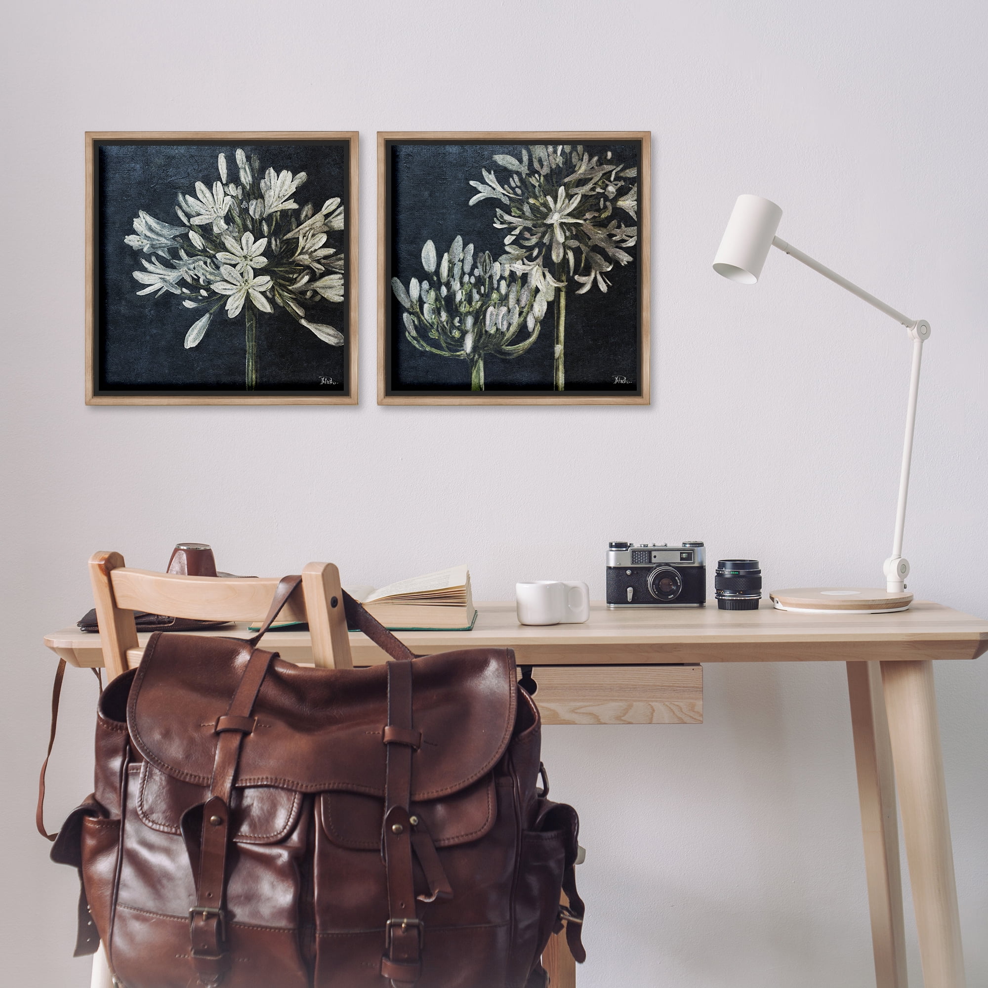 Stupell Industries Blossoming Flower Stem Plants & Flowers Painting Brown Floater Framed Canvas Art Print Wall Art, 18 x 18, Set of 2