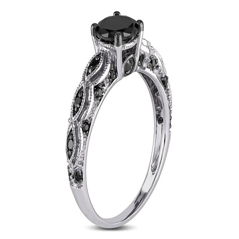 1.25 Carat Round Black Diamond Engagement Ring for Women in White Gold, Sale