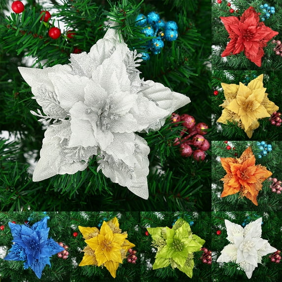 Happy date 5Pcs Artificial Flower Christmas Decorations Christmas Ornaments Christmas Tree Flower Decorations DIY Xmas Wreath Artificial Christmas Flower Multi-layer Leaves No Odor Plastic