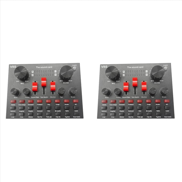 2X MicróFono V8S USB Recargable Mezclador Externo Karaoke Interfaz de 3,5 mm Tarjeta de Sonido EstéReo de TransmisióN en PortáTil