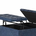thumbnail image 5 of SIMPLIHOME Harrison Pouf de Rangement Carré de 36 Pouces de Large pour Table Basse avec Dessus Relevable, Tabouret Repose-Pieds Cocktail en Similicuir Bleu Capitonné Rembourré pour le Salon, Traditionnel, 5 of 5