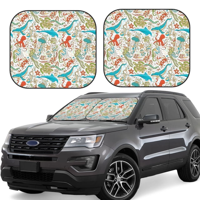Wukai Sea Animal Car Front Windshield Sun Shade,Sun Visor Shield Block Automotive Interior Protector Blocks UV Rays-Small