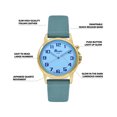 thumbnail image 3 of Bandni Womens Glow Watch - Leather Quick Release Band - 28mm Analog Women's Easy to Read Watch with Light, Light Up Watches, Quartz, White Dial, Big Numbers, Glow in Dark Hands - Gold Tone / Baby Blue, 3 of 6
