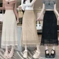 thumbnail image 4 of Vestido largo de corte A para mujer, falda con flecos y gancho hueco, adelgazante, de cintura alta, vintage, primavera y verano 2024, 4 of 4