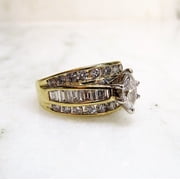 Diastar 14K Yellow Gold Finish Silver Womens Cubic Zirconia Wedding Engagement Ring
