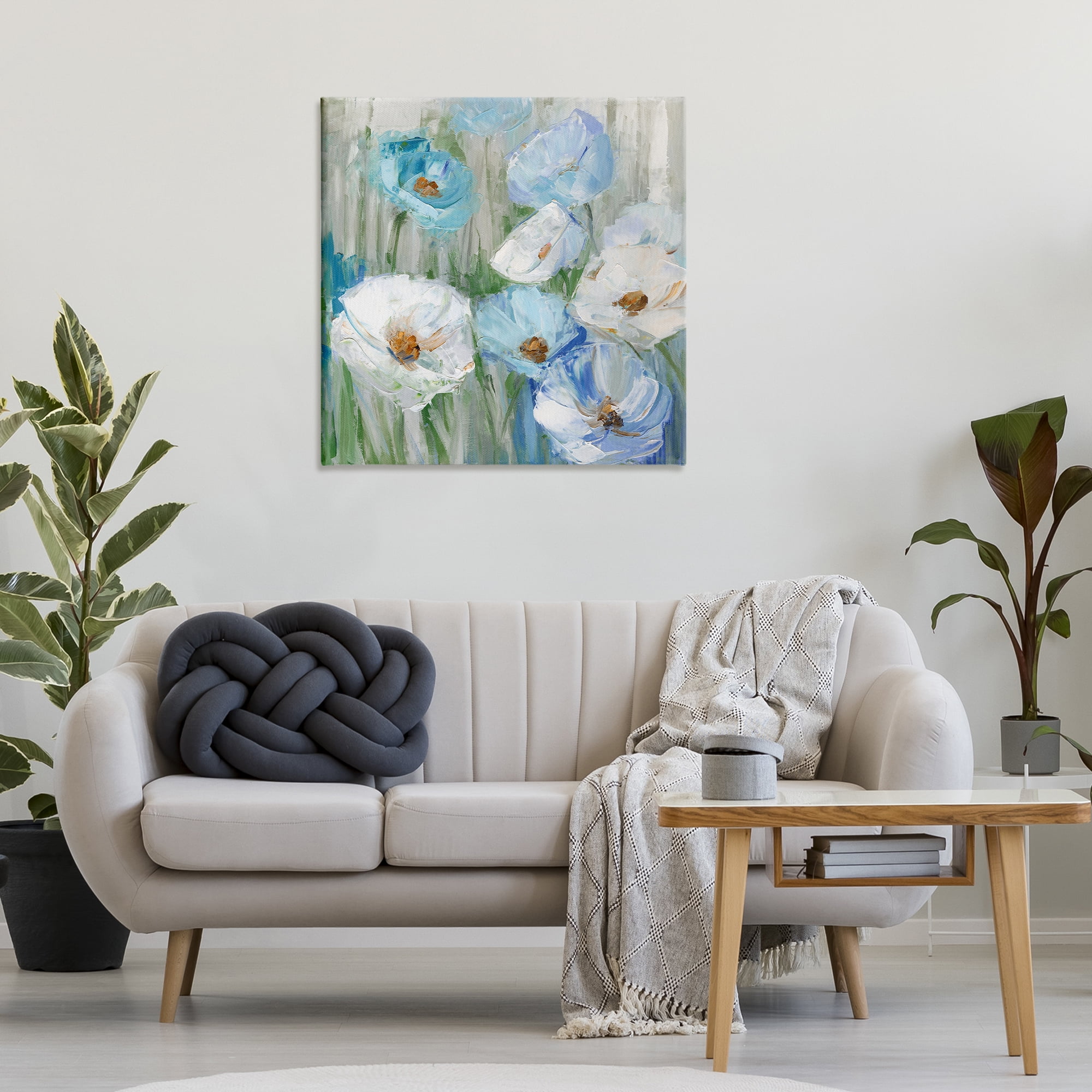Stupell Industries Blue & White Poppies Plants & Flowers Painting Wrapped Canvas Art Print Wall Art, 30 x 30