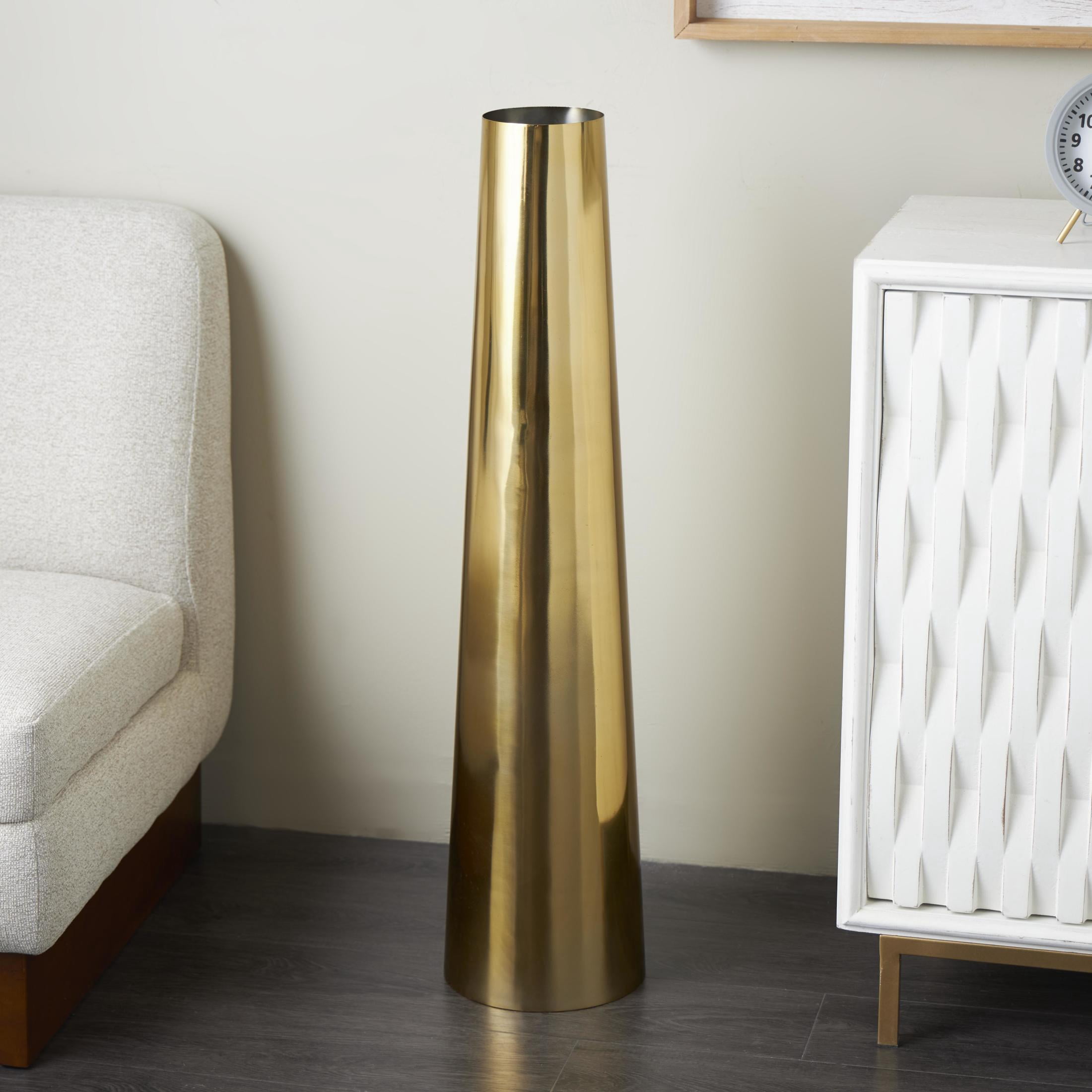 DecMode 36" Tall Floor Cone Gold Stainless Steel Metal Vase