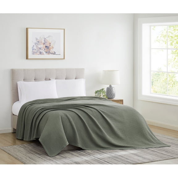 Cannon Heritage Cotton Waffle Bed Blanket, Green, Full/Queen