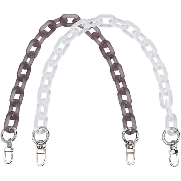 2 Colors 19" Bag Handle Chains Handbag Chain Straps Acrylic Purse Bag Handle Shoulder Replacement Purse Clutches Flat Chain Strap with Clasps for Bag Decoration 2pcs (Black and White)