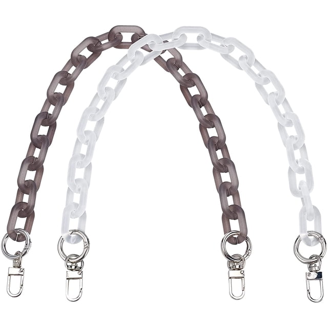 Cadenas para asas de bolso de 19 pulgadas en 2 colores, correas de cadena para bolso de mano, asa de repuesto de acrílico para bolso de hombro, correa de cadena plana con broches