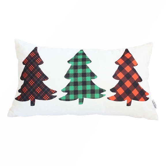 Farmhouse Decorative Pillow Cover 12" x 20" White Plaid for Christmas, New Year