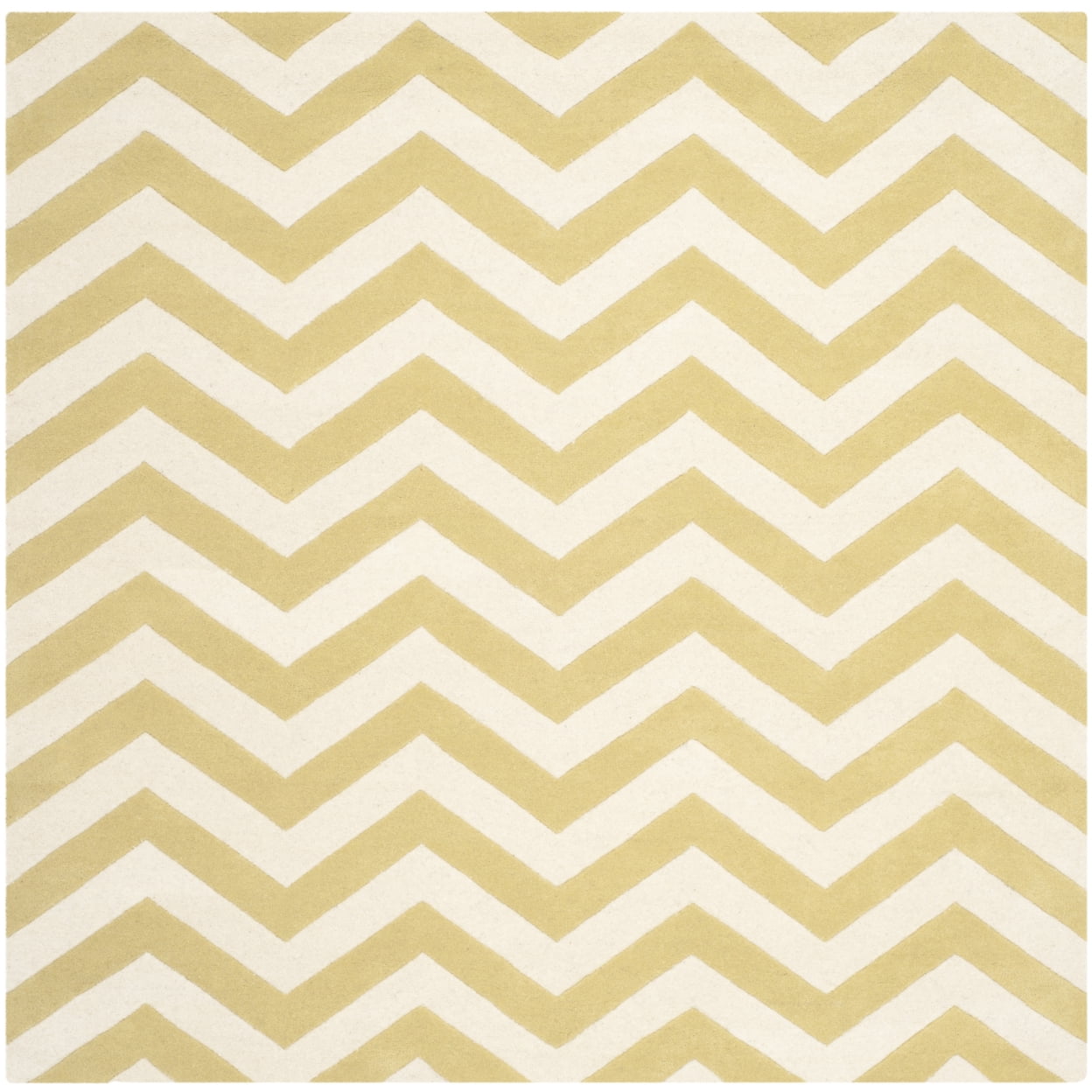 SAFAVIEH Chatham Jake Zigzag Stripes Wool Area Rug, Light Gold/Ivory, 7' x 7' Square