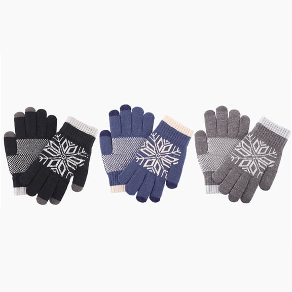 BESTYASH Dark Blue Thick Knitted Gloves for Screen Touch with Anti Slip Jacquard Design for Winter Outdoor Use