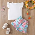 thumbnail image 5 of YMNXA Kids Girls Outfits 2 Piece Flying Sleeve Round Neck Cute Bunny Applique Top And Shorts Comfortable Fashion Sets For Casual Daily Wear,White,4-5 Years, 5 of 9