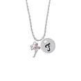thumbnail image 2 of Delight Jewelry Silvertone Small Fairy with Pink Wings Silvertone Script Initial Disc - F - Charm Necklace, 20"+3", 2 of 4