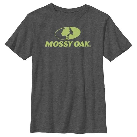 Boy's Mossy Oak Green Classic Logo  Graphic Tee Charcoal Heather Large