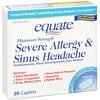 Equate: Maximum Strength Antihistamine, Nasal Decongestant, Pain Reliever Severe Allergy & Sinus Headache, 20 ct