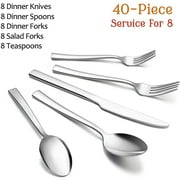 40-Piece Silverware Set, Vesteel Stainless Steel Flatware Set Service for 8, Modern Tableware Cutlery Set for Home and Restaurant, Square Edge & Mirror Finish, Dishwasher Safe