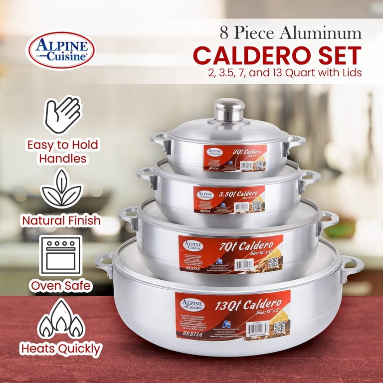 Aramco Imports Aluminum Caldero Stock Pot Set, 2, 3.5, 7, 13 Quart