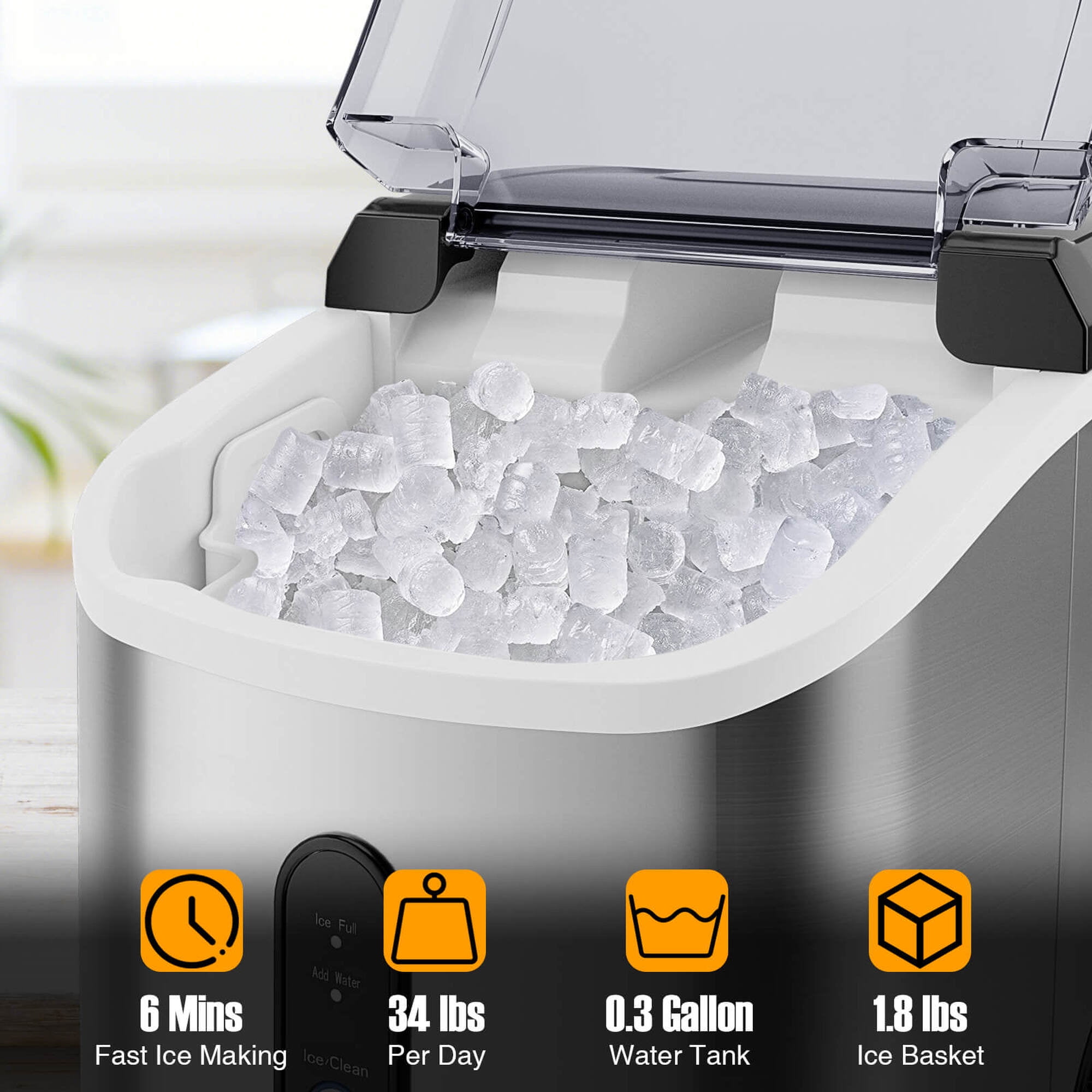 Costway Countertop Ice Maker with Soft Chewable Pellet Ice  Ready in 6 Mins Silver