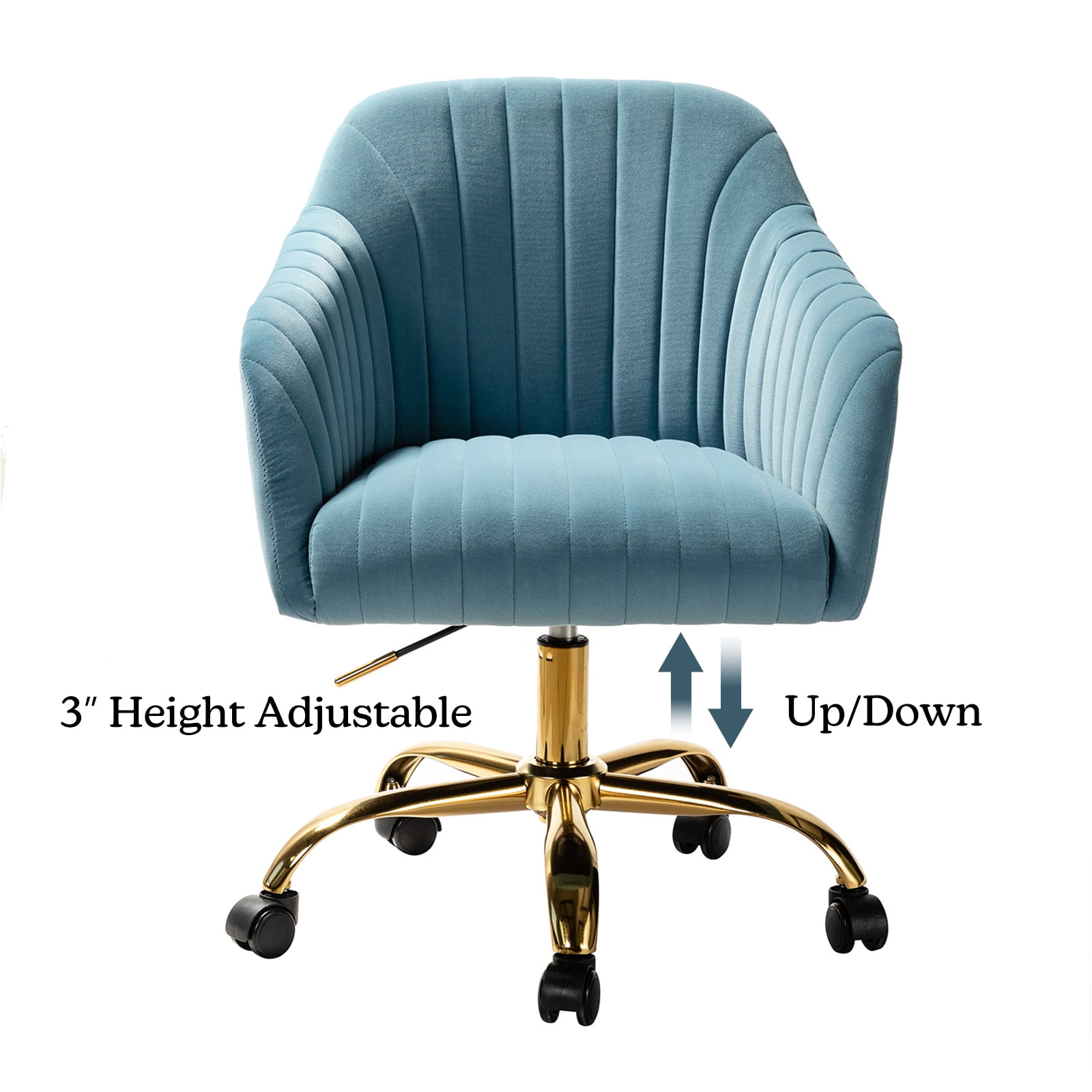 Velvet Office Desk Chair Makeup Vanity Table Chairs Adjustable Armchair Gold Legs Blue
