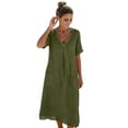 thumbnail image 6 of Lovzfmll Maxi Dress for Women, V-Neck Short Sleeve with Pocket, Casual Linen Blend Pullover Dress Army Green, S, 6 of 9
