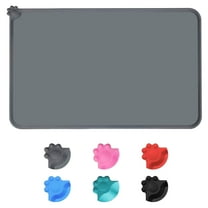 Dog Food Mat, Silicone Dog Cat Bowl Mat, Non Slip Waterproof Pet Feeding Mat Food Container for Small Animals, Gray