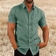 thumbnail image 1 of Camisa de manga corta para hombre, camisa informal de lino y algodón con cuello vuelto, blusas formales para eventos sociales, ropa de verano, 1 of 4
