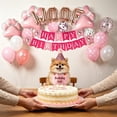 thumbnail image 4 of Dog Birthday Party Decoration Set with "Woof" Balloons, Bandana, Party Hat and Bowtie for Pet Birthday Celebration Pink 28" x 20", 4 of 7