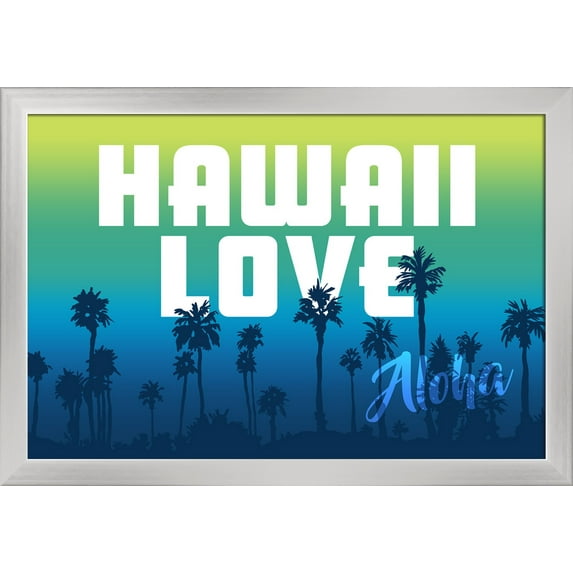 Hawaii Love - Palm Trees - Lantern Press Artwork (24x16 Giclee Art Print, Gallery Framed, Silver Wood)