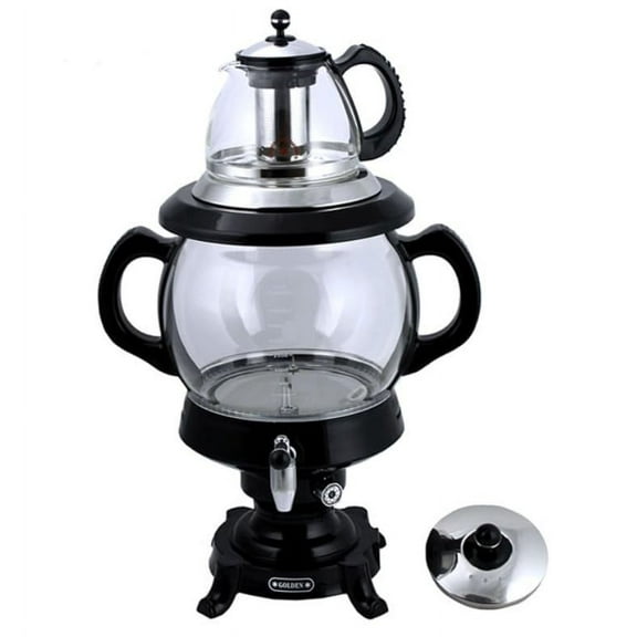 Electric Samovar Russian Persian Turkish Tea Maker Water Kettle Glass Teapot 5 1=6 Liter 110V 1100w Auto Shut Off, Keep Warm Black