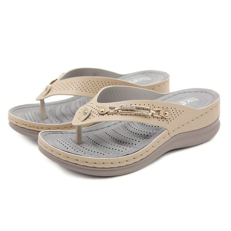 

Womens Summers Vintage Hollow Out Crystal Wedge Flip Flops Slippers Shoes