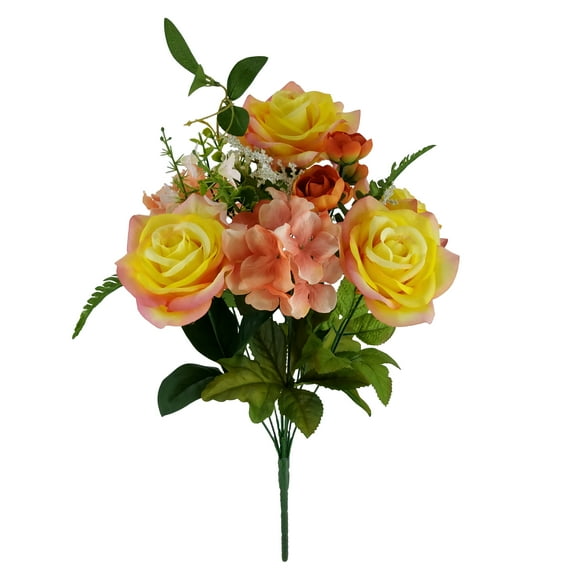 Mainstays 19in Indoor Artificial Floral Bouquet, Rose Flower in Peach Color.