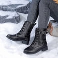 thumbnail image 6 of hopeusnice Lace Up Buckle Decor Side Zipper Boot Block Heel Street Style Boot Black 42, 6 of 7