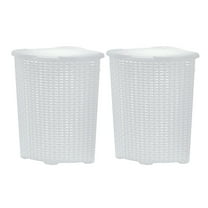 Superio 50L Wicker Plastic Corner Laundry Hamper with Lid - White (2 Pack)