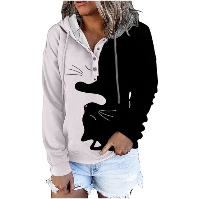 Suéter informal de manga larga con estampado de gato ancho para otoño e invierno para mujer Fridja bvmnju6370
