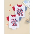thumbnail image 4 of Aojekbee Baby Independence Day Romper Short Sleeve Crewneck Letter Embroidery Contrast Color Romper, 4 of 10