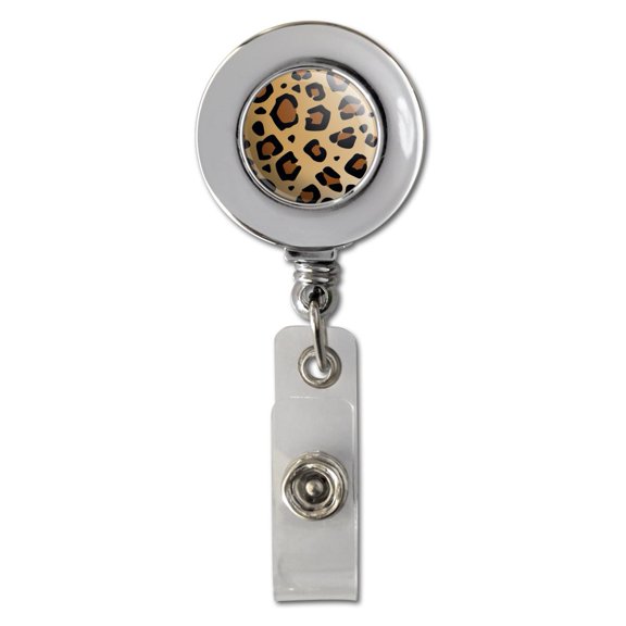 Leopard Print Animal Spots Retractable Reel Chrome Badge ID Card Holder Clip