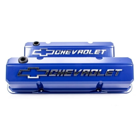 Proform 141-932 Blue Chevrolet Bowtie Die-Cast Slant Edge Valve Covers Fits select: 1967-1986 CHEVROLET CAMARO  1969-1986 CHEVROLET C10
