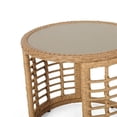 thumbnail image 2 of Noble House Tatiana Outdoor Tempered Glass Top Wicker Side Table in Light Brown, 2 of 10